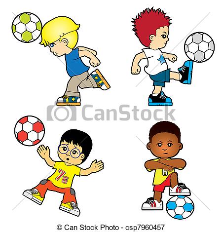 450x470 Children. Four Boys Playing Football Vectors Illustration
