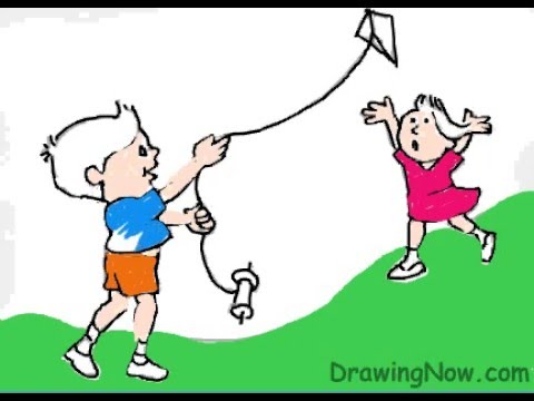480x360 How To Draw Kids Flying A Kite