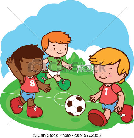 450x464 Kids Playing Soccer. Three Little Boys Play Football. Vector
