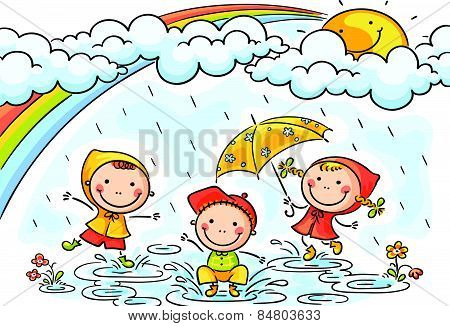 450x326 Stock Photo Of Kids Playing In The Downpour, Royalty Free Images