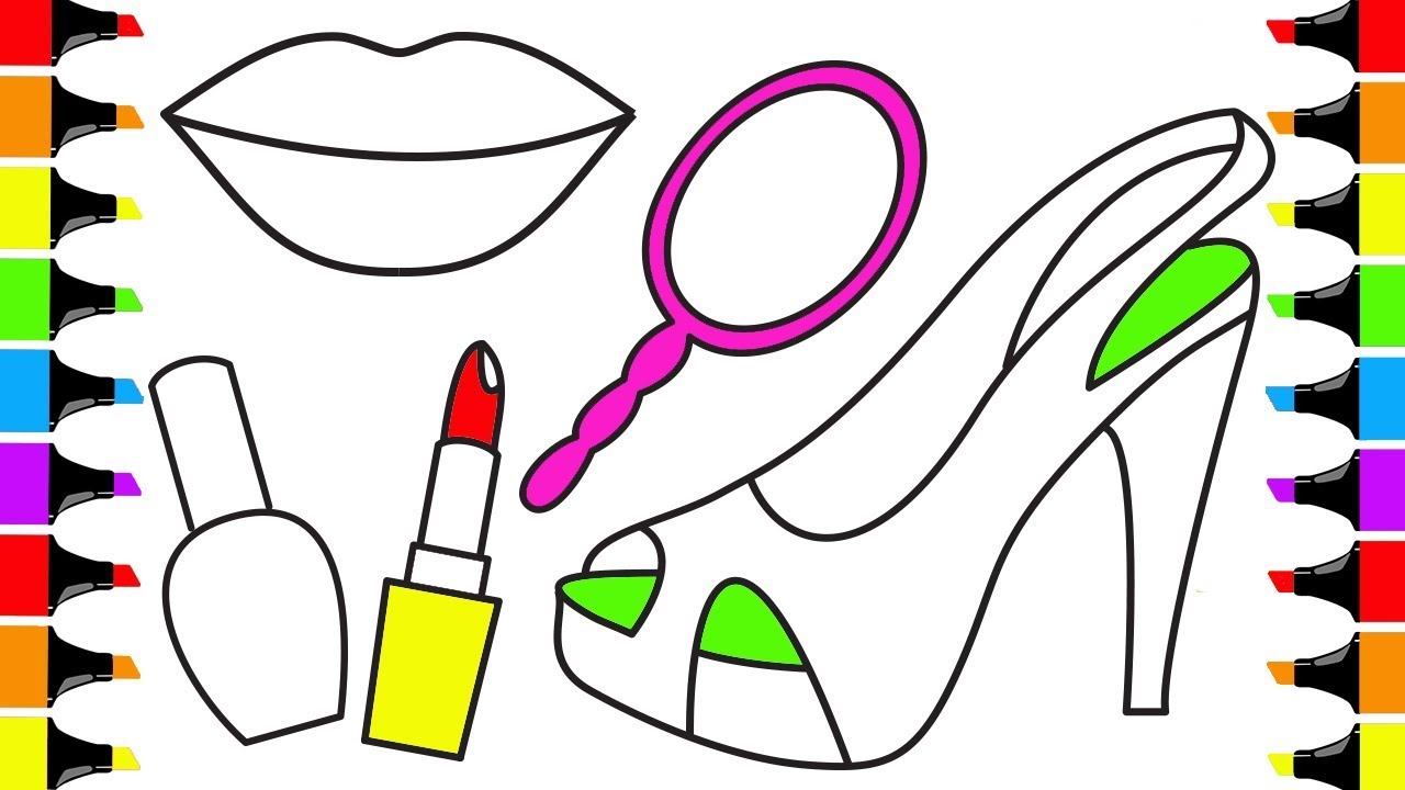 1280x720 How To Draw Accessories For Girls Lipstick Nail Polish Mirror Lips