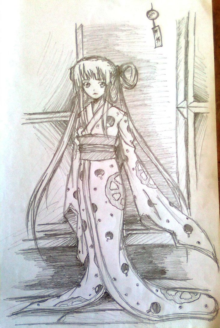732x1091 Anime Girl Kimono By Allenwalker Chan