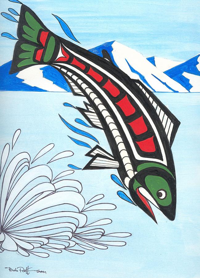 649x900 Jumping King Salmon Painting By Bob Patterson
