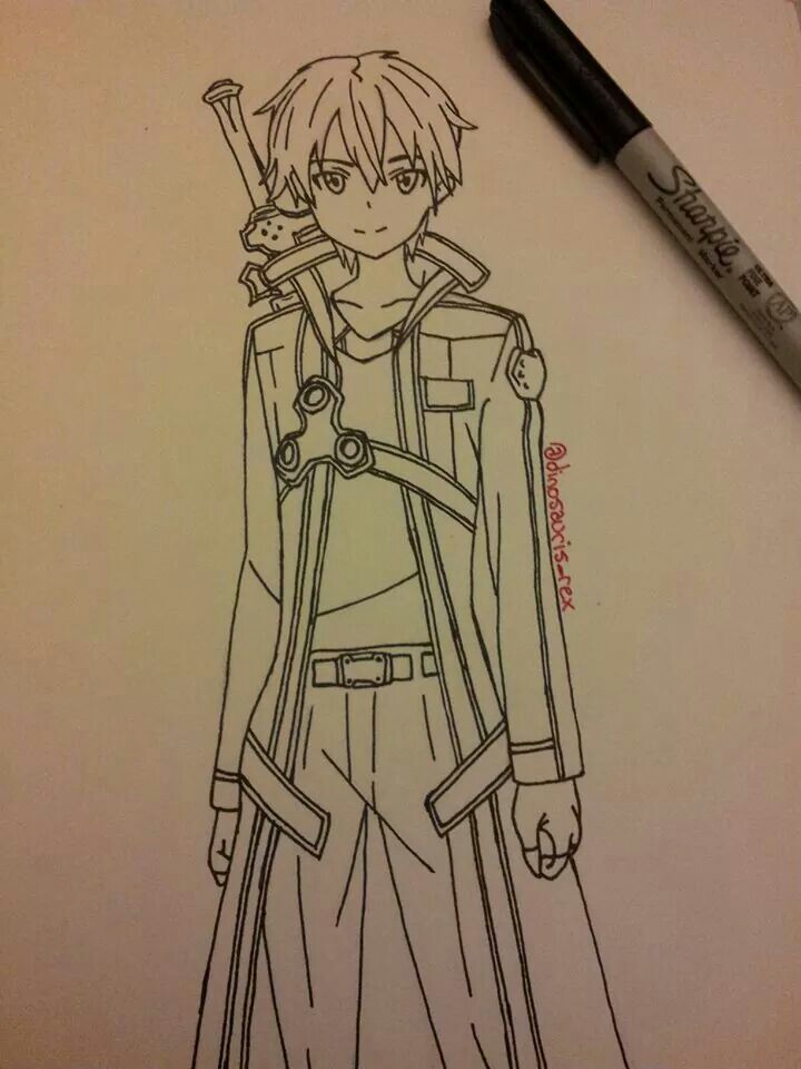 720x960 Kirito Drawing Sketch Sword Art Online Sao Sword