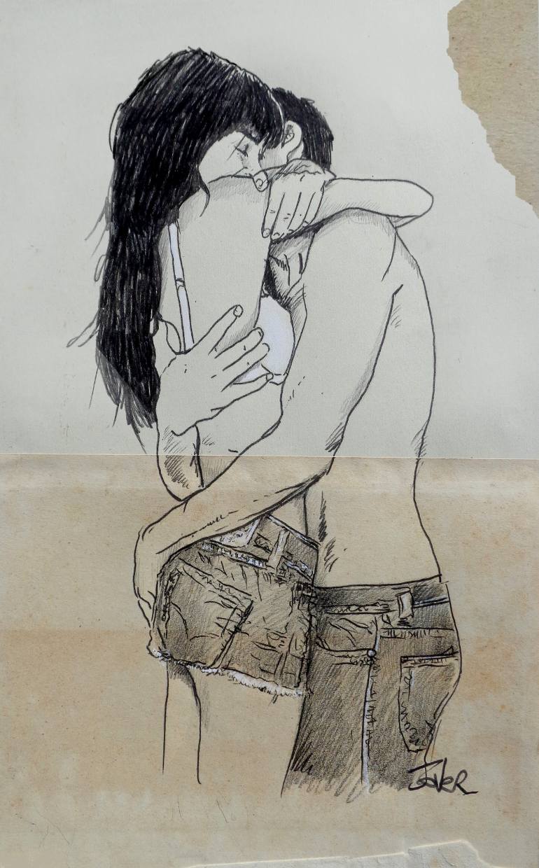 770x1240 Saatchi Art Kissing Couple Drawing By Loui Jover