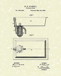 240x300 Kitchen Sink 1878 Patent Art Drawing By Prior Art Design