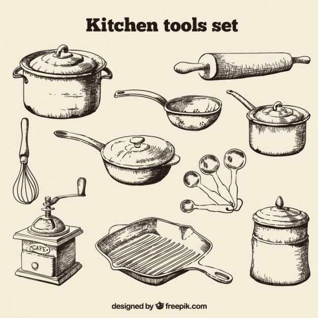 626x626 Hand Drawn Kitchen Tools Set Vector Free Download