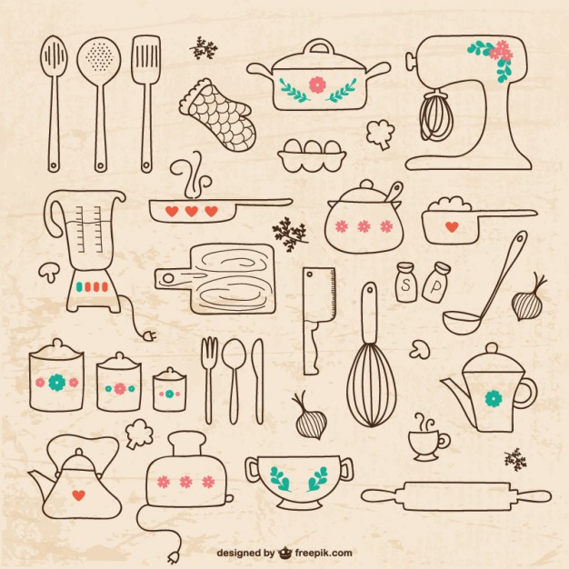 626x626 Kitchen Utensils Drawings Vector Free Download