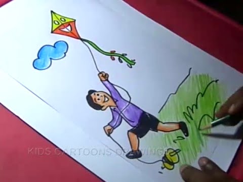 480x360 How To Draw Boy Flying Kite Drawing For Kids