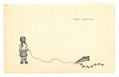 500x324 Little Girl With Kite Ink Draw