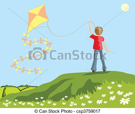 450x380 Vector Illustration Of A Young Boy Flying A Kite From A Vectors