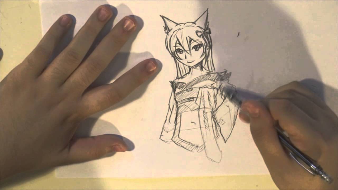 1280x720 Manga Kitsune Drawing (Tamamo)