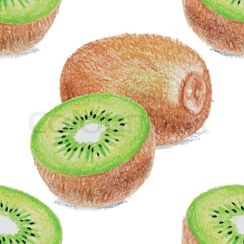 800x800 Seamless Pattern With Kiwi Drawing By Color Pencils. Vector