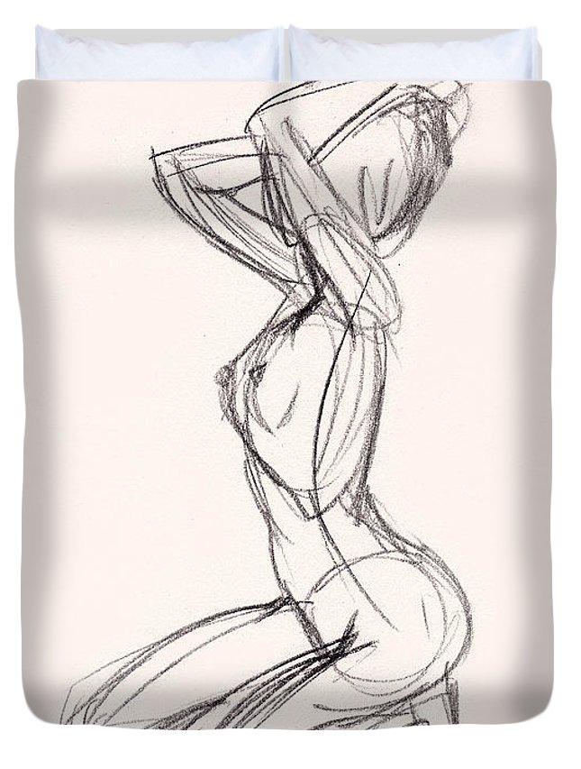 645x853 Charcoal Sketch Of Nude Woman Kneeling Duvet Cover For Sale By