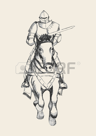 318x450 Sketch Illustration Of Medieval Knight On Horse Carrying