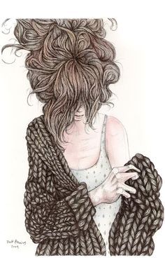 236x391 Chunky Knit Cardigan Black And White Sketch