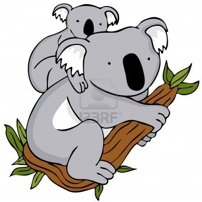 400x400 An Image Of A Koala Baby And Mom Cartoon Drawing. Stock Photo