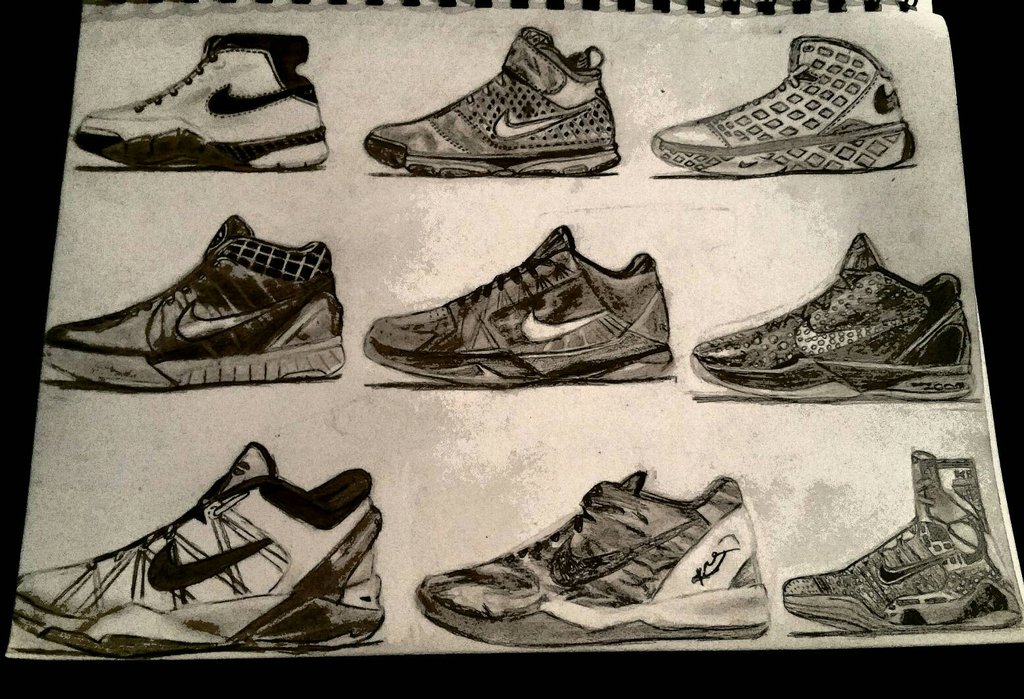 1024x699 Kobe 1 9 Shoe Collection Drawing By Bigken20