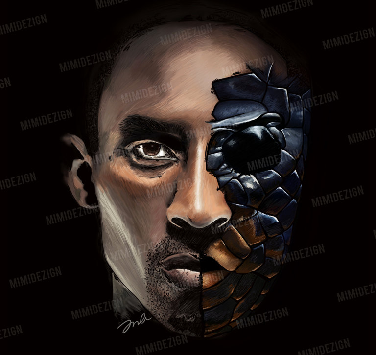 768x726 La Lakers Art Kobe Bryant Art Half Kobe Half Mamba Drawing