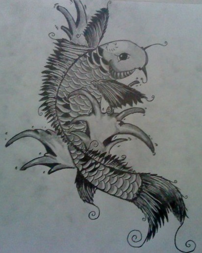 412x516 Koi Fish Tattoo Drawing By Cryogonal