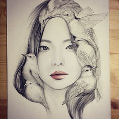 236x236 The Girl And The Birds Drawings Korean Artist, Drawings And Mandalas