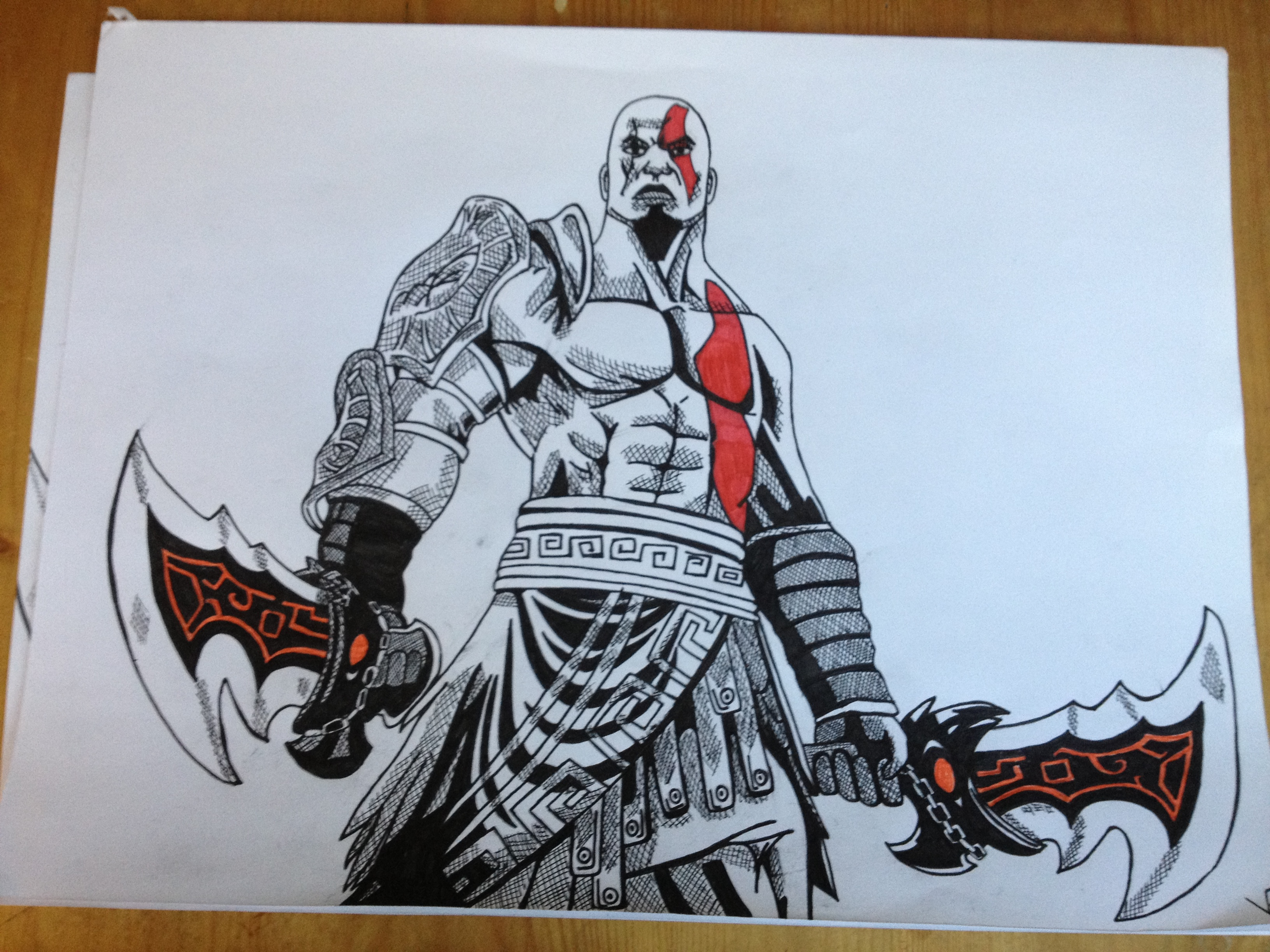 3264x2448 Kratos From God Of War Ballpoint Pen Drawing. Art