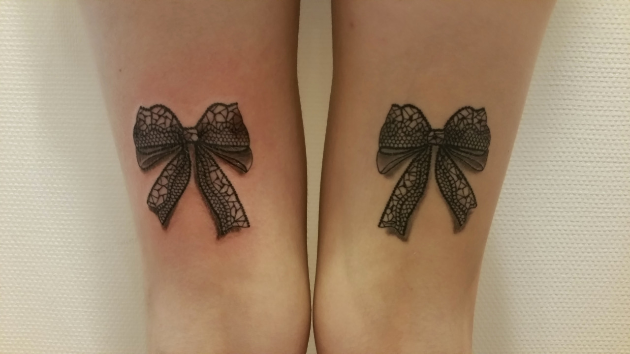 1280x720 Black Lace Bow Tattoos On Both Legs