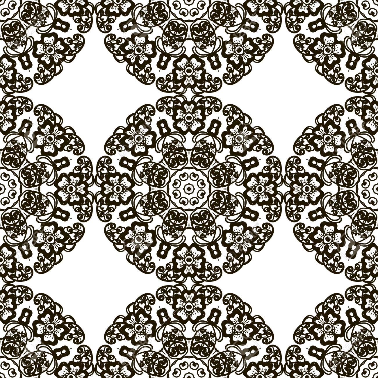 1300x1300 Round Henna Mehendi Drawing Mandalas Drawn Seamless Pattern