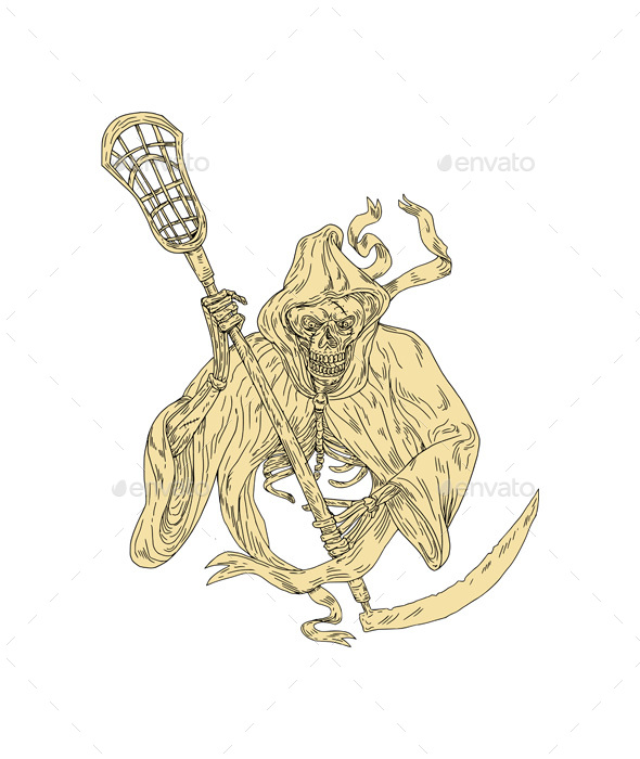 590x700 Grim Reaper Lacrosse Stick Drawing By Patrimonio Graphicriver