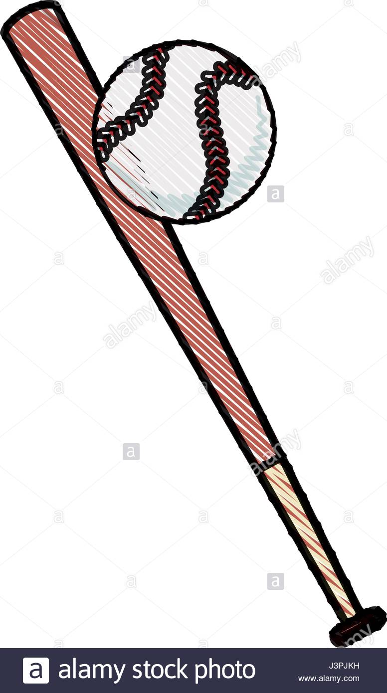 776x1390 Drawing Bat And Ball Baseball Sportive Equipment Stock Vector Art