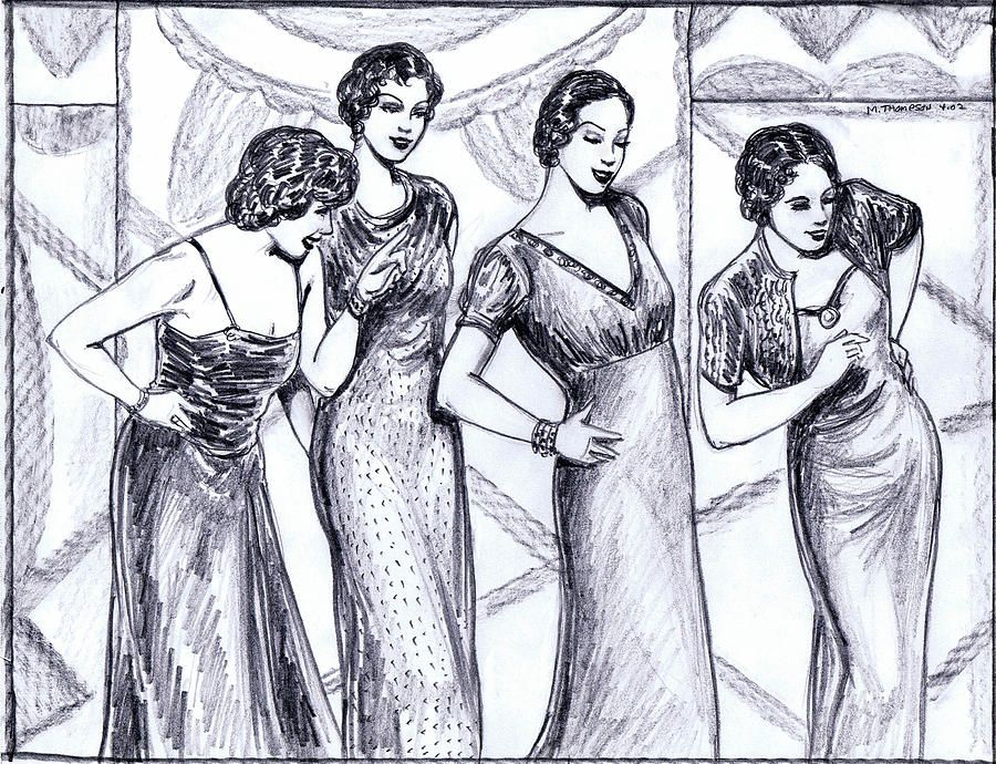 900x690 Jazzy Ladies Bw Drawing By Mel Thompson