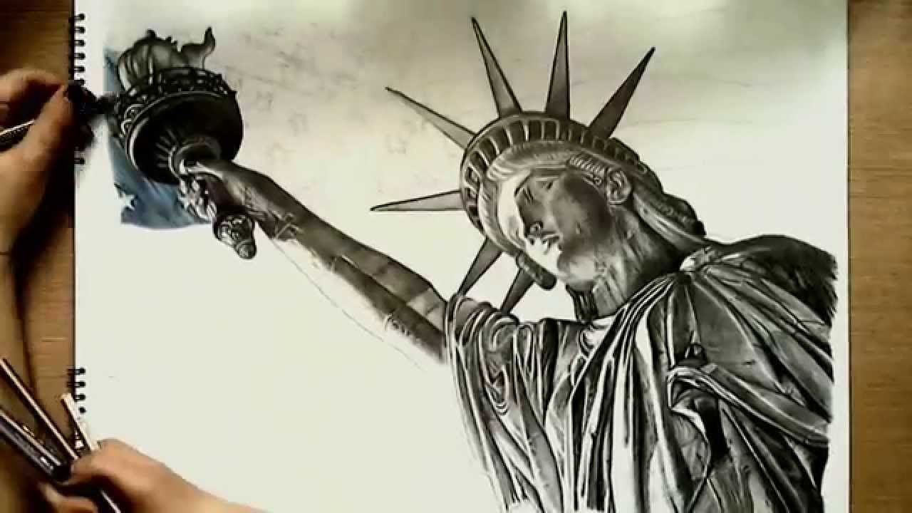 1280x720 Realistic Drawing Statue Of Liberty