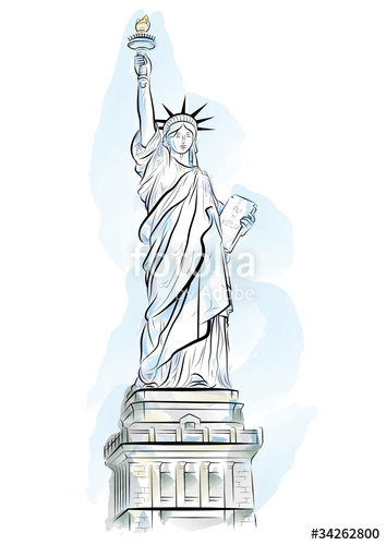 354x500 Vector Drawing Color Statue Of Liberty In New York, Usa Stock