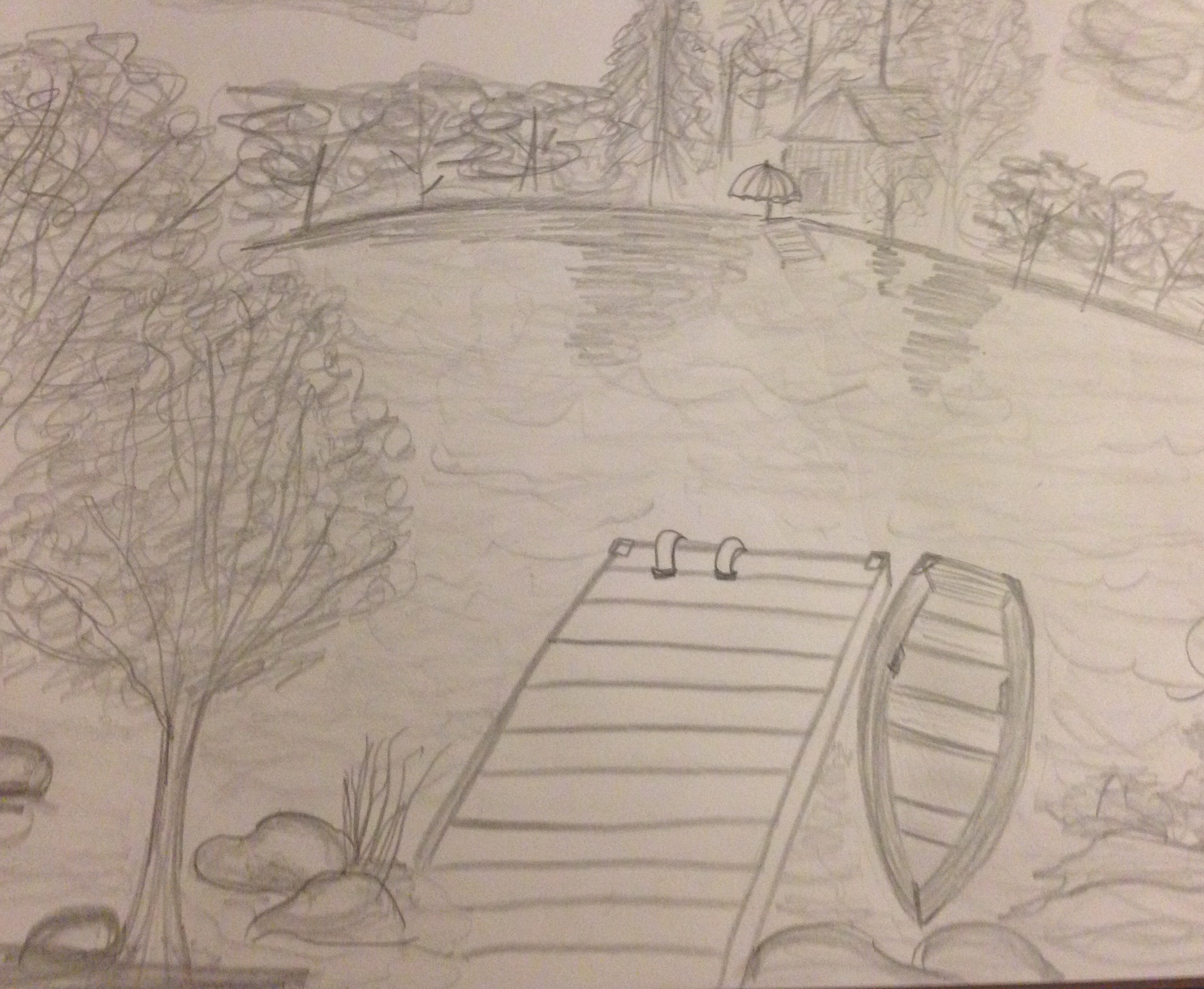 2584x2123 Quiet Time On The Dock! Pencil Drawing Of Lake Mountain Art