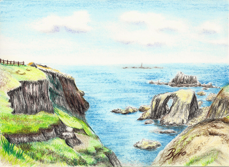 796x579 Cliffs And Enys Dodman Rock, End Art Drawing
