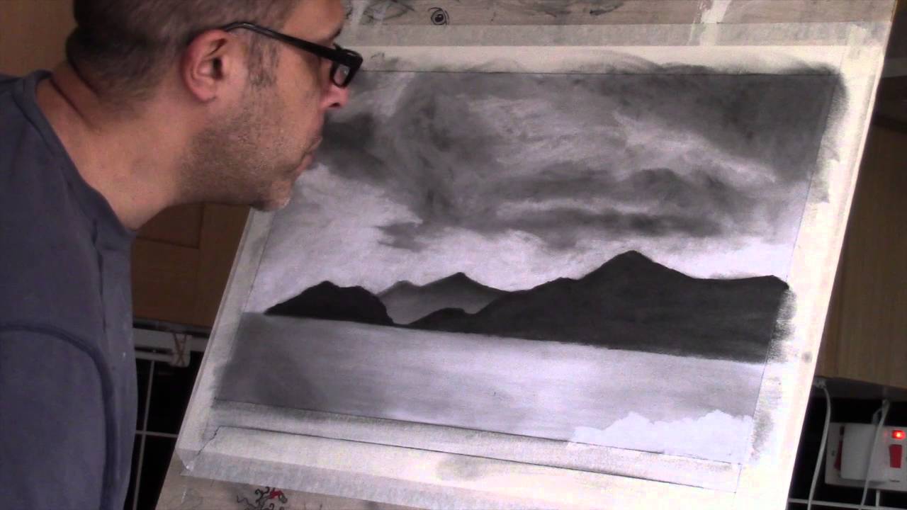 1280x720 Charcoal Landscape Drawing