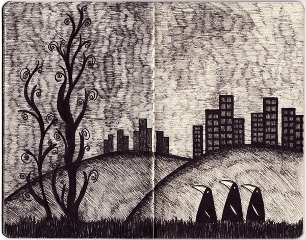 600x471 Moleksine Sketches, Pen And Ink, Landscape Visual Journals