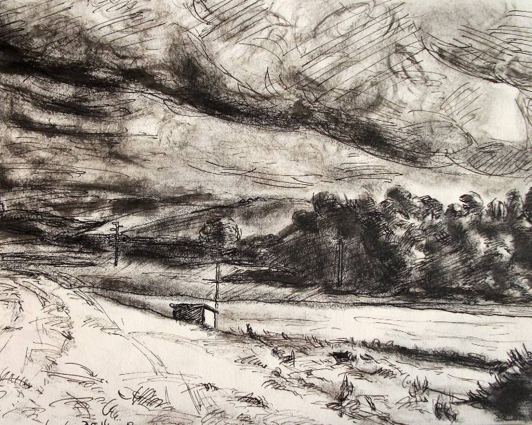 770x616 Saatchi Art Realism Countryside Drawing, Modern Landscape