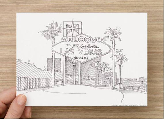 570x414 Ink Drawing Of Welcome To Fabulous Las Vegas Sign Nevada
