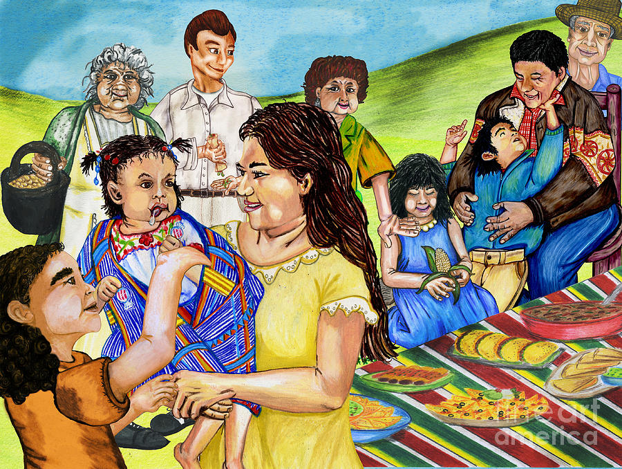 900x678 Latino Family Picnic Drawing By Laura Brightwood
