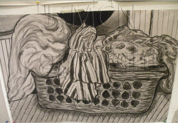 570x393 Items Similar To Laundry Basket Drawing In Charcoal