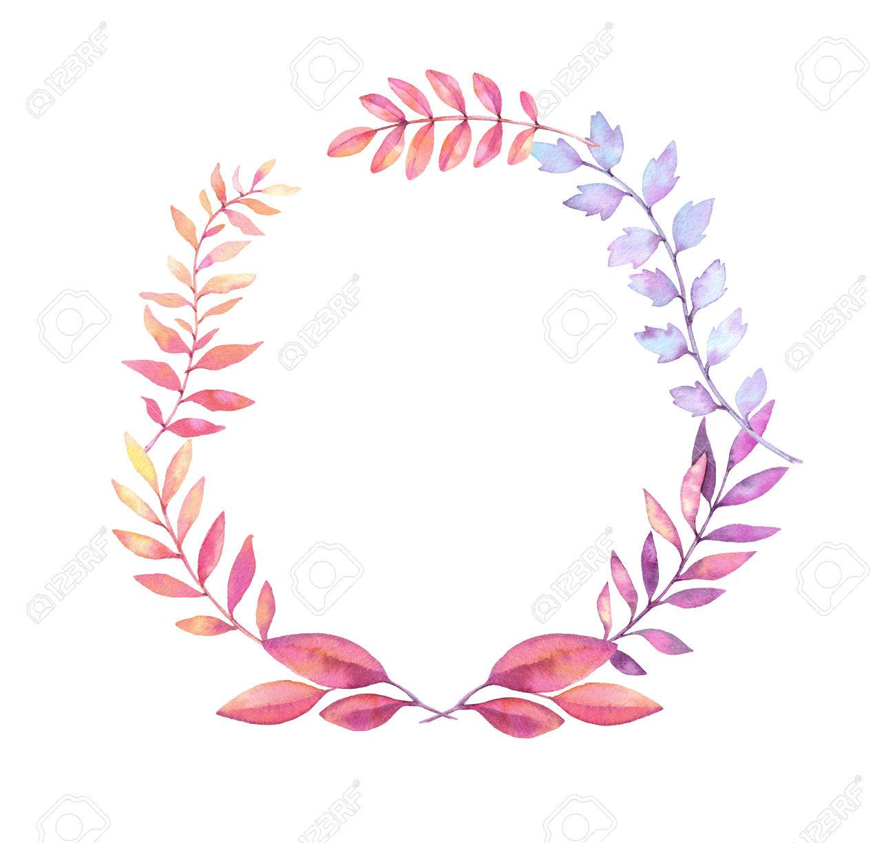 1300x1225 Hand Drawn Watercolor Illustration. Laurel Wreath With Leaves