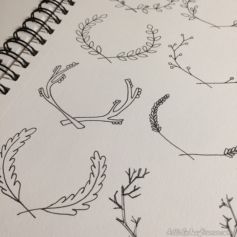 900x900 Hand Drawn Laurel Wreath Doodles