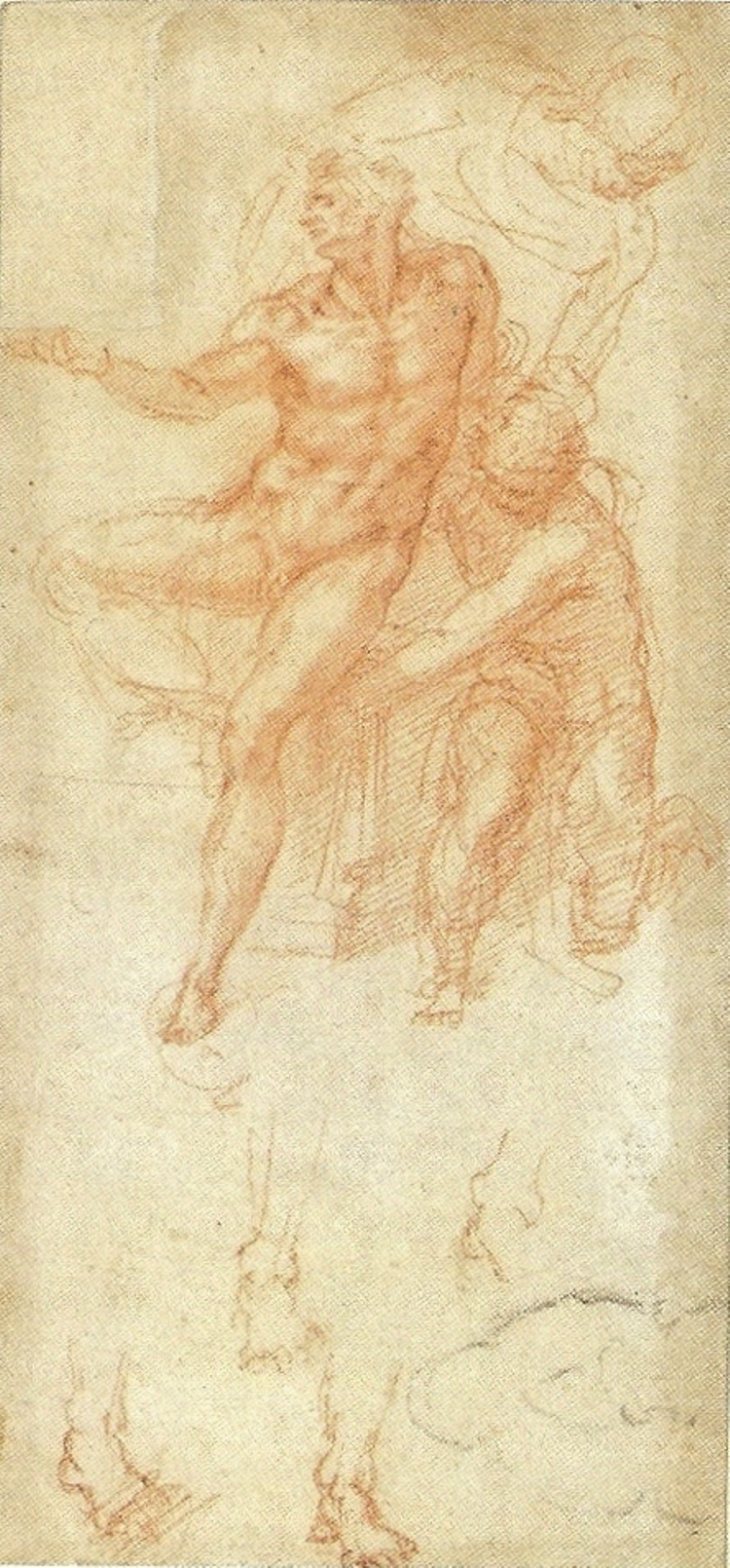 750x1609 Lazarus By Michelangelo, Drawing In Red And Black Chalk
