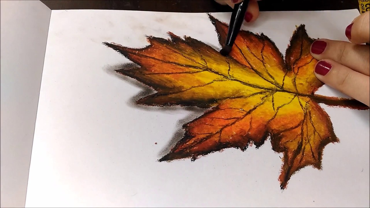 1280x720 Realistic Leaf Drawing Using Oil Pastel(Time Lapse)
