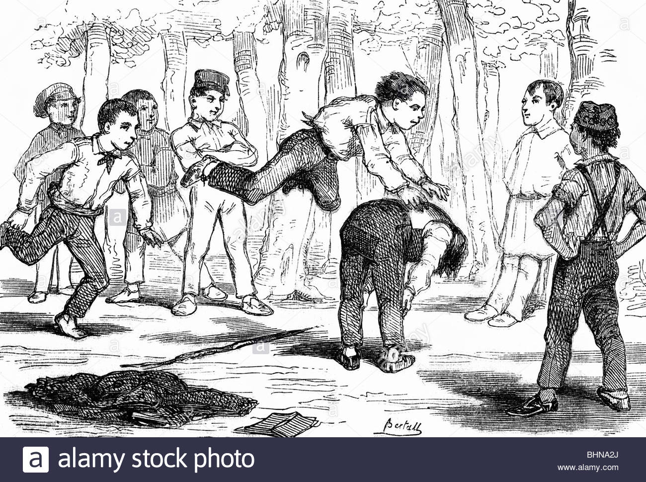 1300x969 People, Children, Playing, Leapfrog, Wood Engraving After Drawing