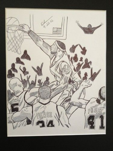 375x500 New Lebron James Miami Heat Nba Game Play Dunk Drawing Sports Art