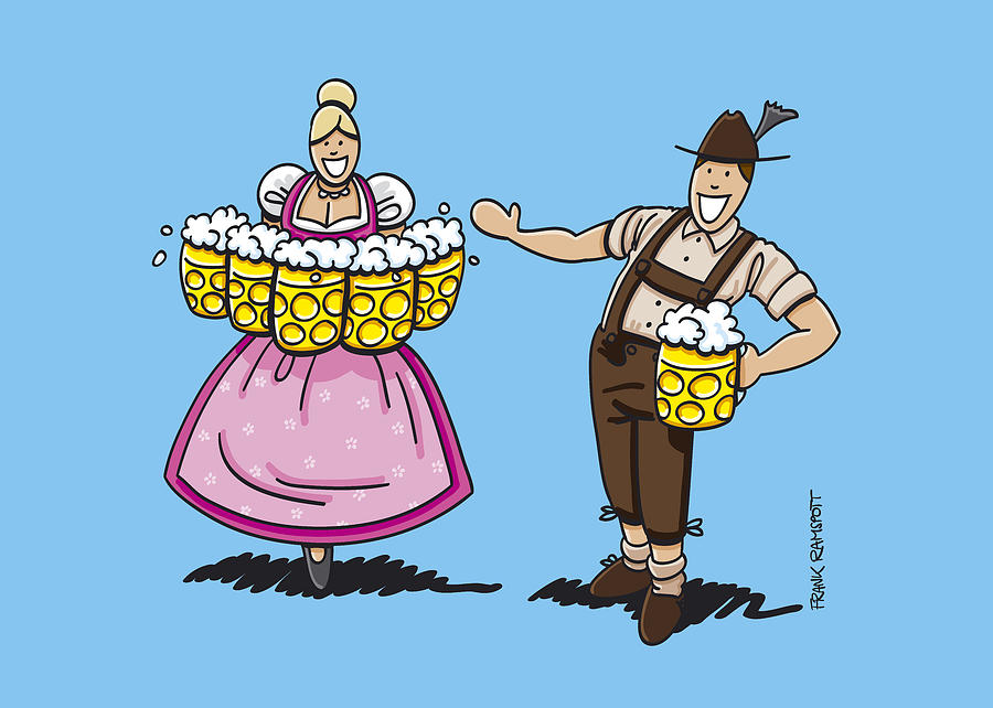 900x642 Lederhosen Man Welcomes Oktoberfest Beer Waitress Drawing By Frank