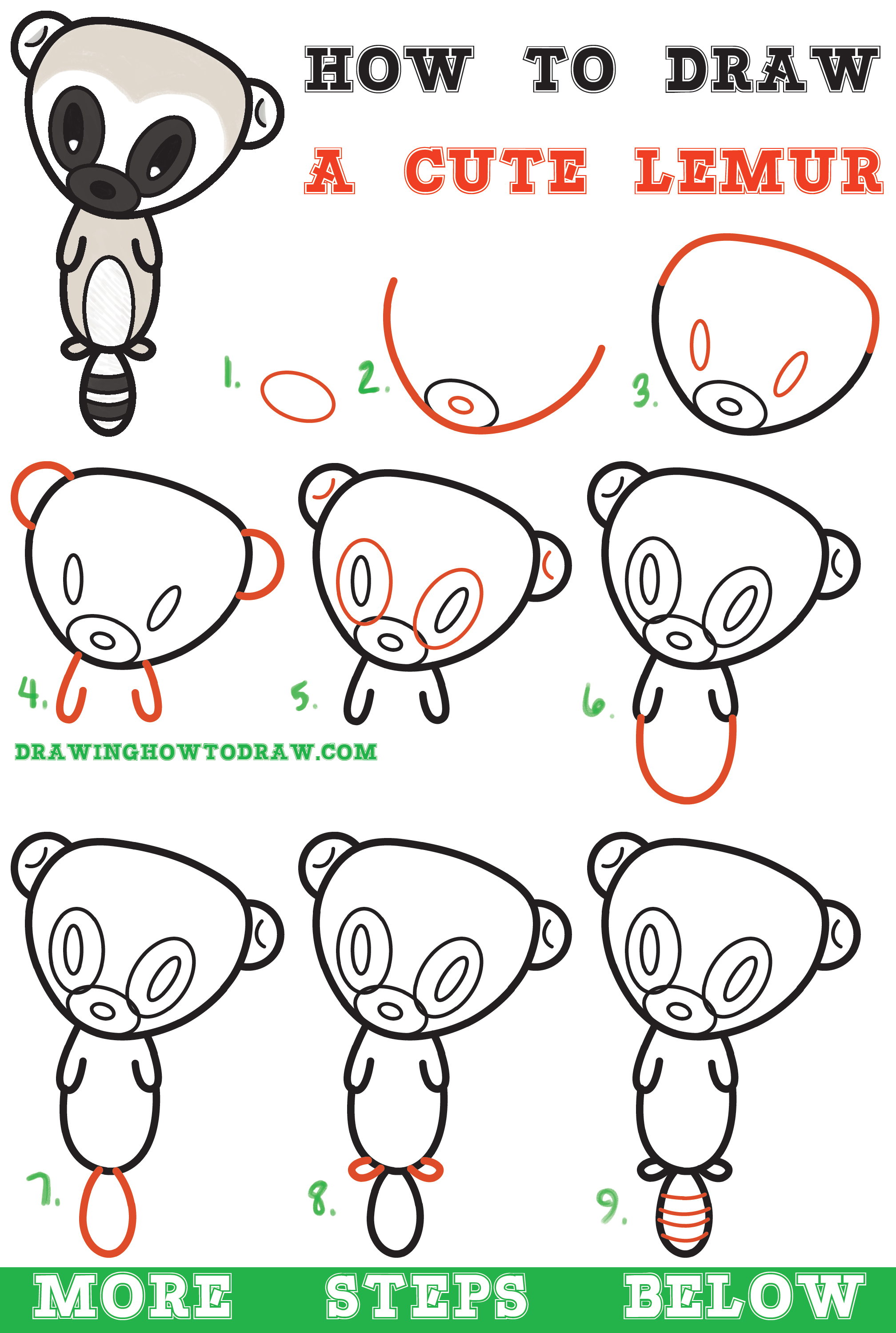 2016x3000 Learn How To Draw A Super Cute Cartoon Lemur Easy Step By Step
