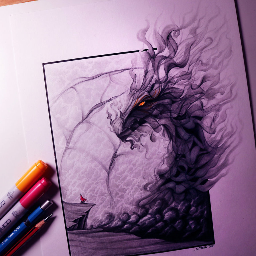 894x894 Smoke Dragon Drawing By Lethalchris
